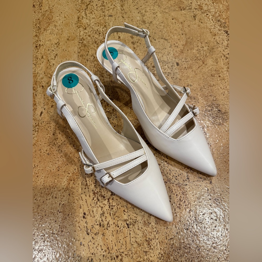 Jessica Simpson White Pointed Toe Slingback Heels